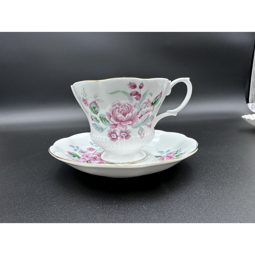 Royal Albert Tea Cup & Saucer ~ Pink Florals Green Leaves ~ Bone‎ China England